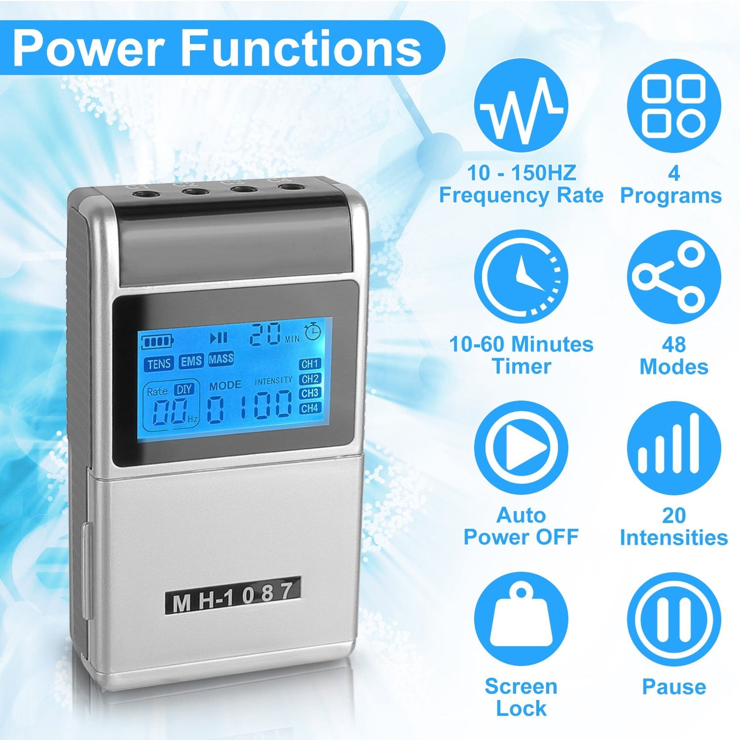 1Pc 4 Channel TENS Unit Muscle Stimulator Rechargeable Digital TENS