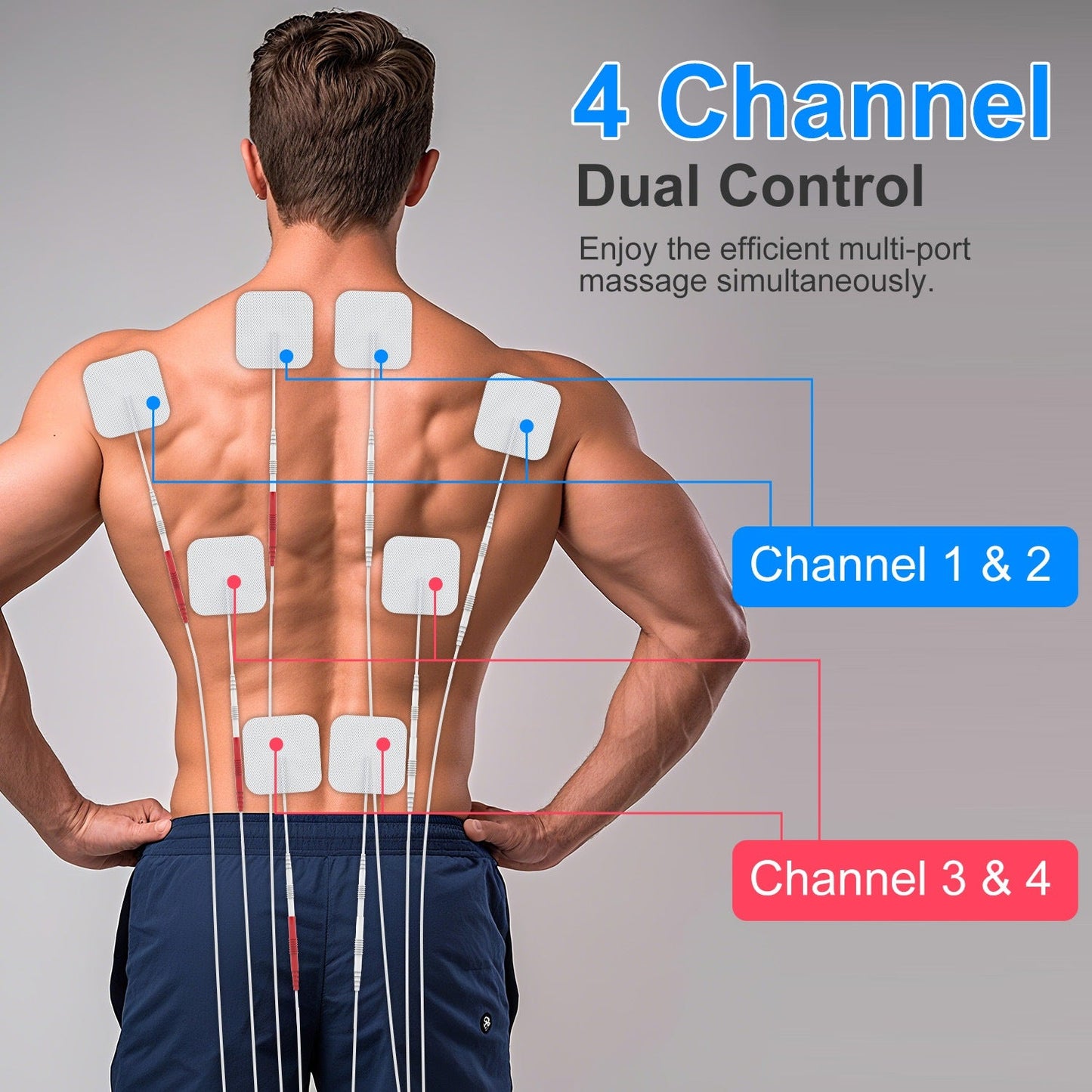 1Pc 4 Channel TENS Unit Muscle Stimulator Rechargeable Digital TENS