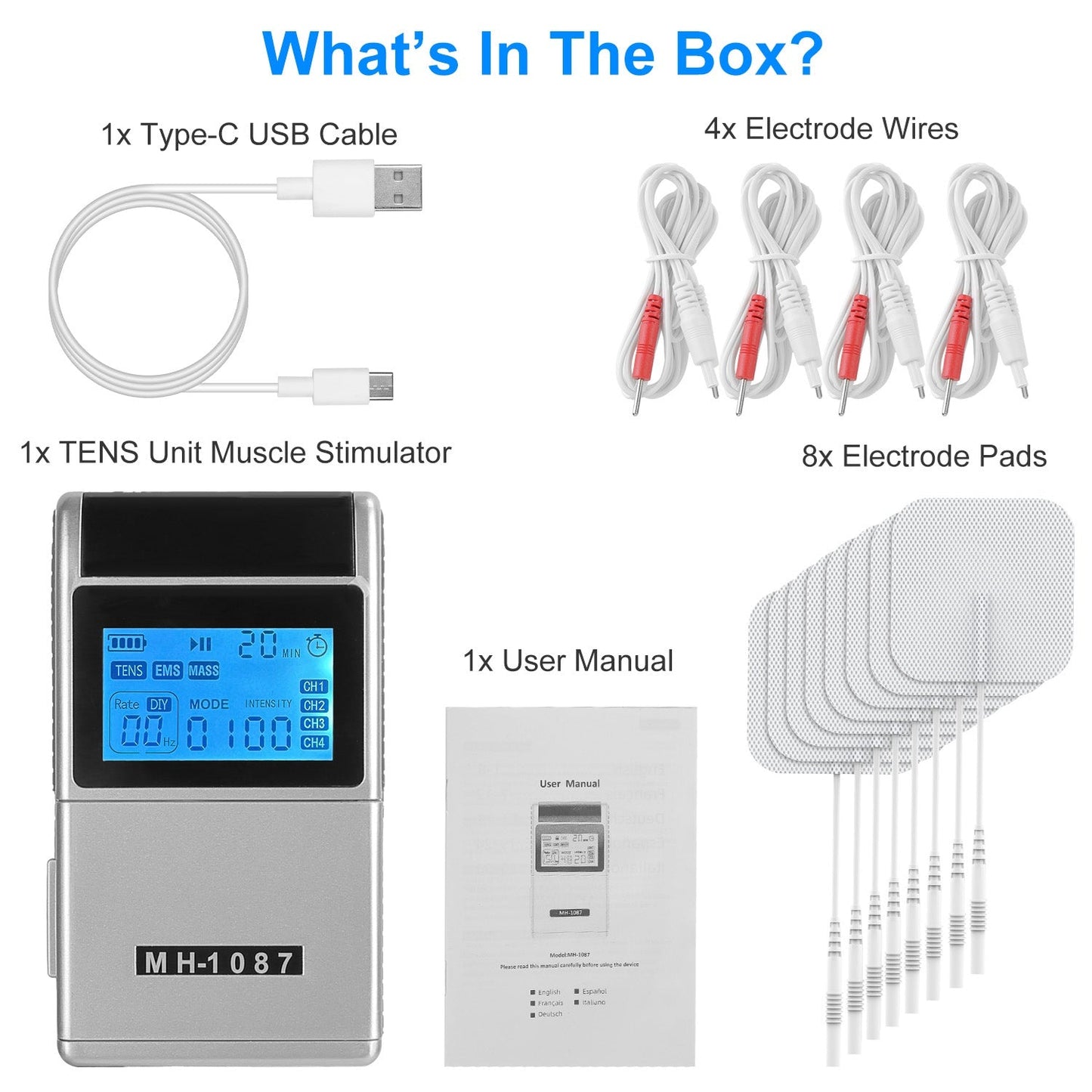 1Pc 4 Channel TENS Unit Muscle Stimulator Rechargeable Digital TENS