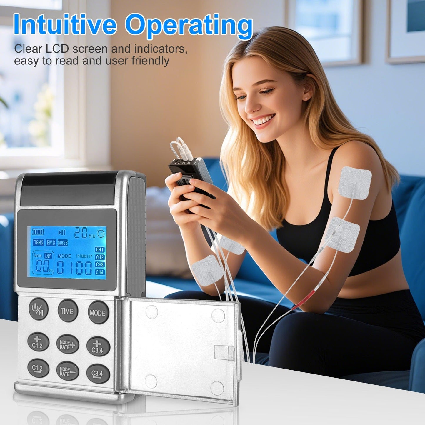 1Pc 4 Channel TENS Unit Muscle Stimulator Rechargeable Digital TENS
